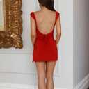 BEAGIMEG Women's Sexy Bodycon Sleeveless Ruched Backless Slit Tie Back Club Party Mini Dress (Red) S