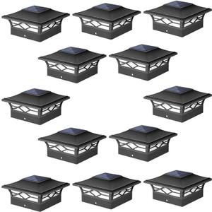 Solar Post Cap Lights Outdoor 12pack, Waterproof Solar Powered Deck Fence Post Lights for 4x4 Wood/Vinyl Posts, Solar Outdoor LED Light with Cool/Warm Lighting Decorate Garden Patio Porch (Black)