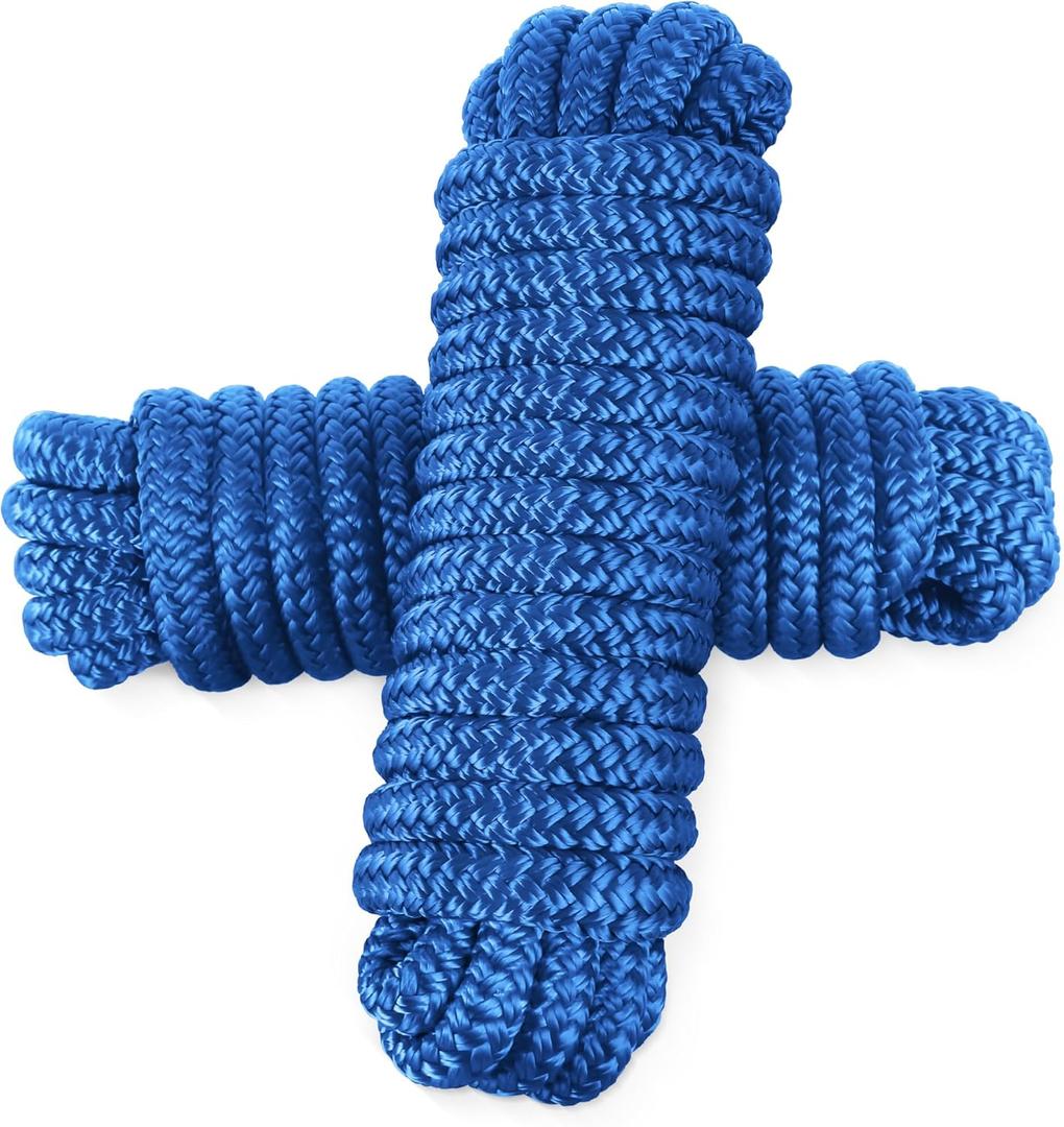 AOLEBA Boat Dock Lines 3/8'' x 15' Dock Line for Boats, Double Braided Nylon Boat Rope, Boat Lines for Docking with Loop, Mooring Lines Marine Rope Set - 2 Pack (Blue)