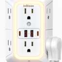 Wall Outlet Extender with Night Light, Power Plug Adapter Multi Plug Outlet Surge Protector with 4 USB Charging Ports (2 USB C), Adapter Spaced Outlets for Home Travel Office
