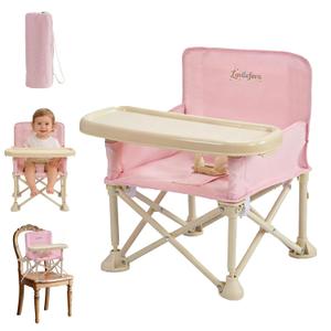 Portable Baby Chair,Portable 3-in-1 Baby Booster Seat with Tray, Folding Toddler High Chair for Travel, Camping, Home & Dining, Easy to Clean & Store, Safe with Child Safety Belt Carry Bag(Pink)