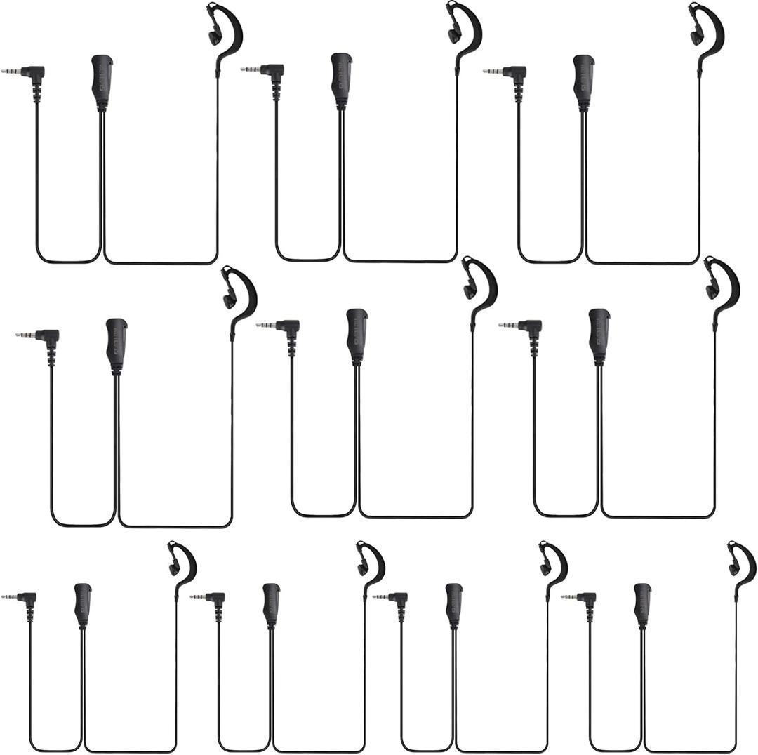 Retevis 1 Pin 3.5mm Walkie Talkie Earpiece with Mic, Double Cable, Side PTT, Compatible with RT22P RB19 RB19P B3H B3S B3B Two Way Radios, Soft C-Type Earhook Radio Earpiece(10 Pack)