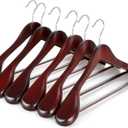 TOPIA HANGER Wide Shoulder Wooden Hangers, Suit Hangers with Non Slip Pants Bar & 360 Swivel Hook, Solid Wood Heavy Duty Coat Hanger, 6 Pack (Matte Cherry)-CT02C