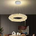 WOSOHYUN Modern Chrome Crystal Chandelier, 32" Round LED Pendant Lighting Fixture, Luxury Large Crystal Ceiling Light for Dining Room Living Room Foyer Staircase (Silver)