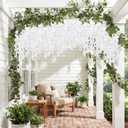 White Artificial Wisteria Hanging Flowers 5Pcs Realistic Fake Hanging Flowers 33" Silk Wisteria Vine Rattan for Wedding Arch Party Backdrop Home Wall Garden Outdoor Decorations (White)