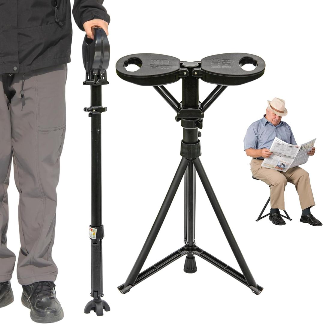 ALEVMOOM Walking Cane with Seat Folding Lightweight, 2-in-1 Cane Stool for Adults, Aluminum Walking Stick with Seat, Portable Stool for Senior, with Carry Bag (Latest Upgraded Black)