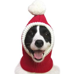 Christmas Dog Hat Costume for Large Medium Dog Warm Winter Dog Hat Neck Ear Warmer Headband Protector for Golden Retriever Labrador(Small, Red)