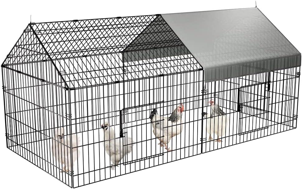 PawGiant Chicken Coop 86"40" Chicken Run Pen for Yard with Cover Outdoor Metal Portable Chicken Tractor Cage Enclosure Crate Outside for Small Animals Duck Rabbit Hen, Black 