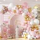 136pcs Pink and White Gold Balloon Arch Garland Kit with Pink White Metallic Gold Balloons for Birthday Bridal Baby Shower Decorations