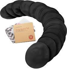 KeaBabies Organic Nursing Pads  14 Washable Breast Pads for Breastfeeding, Wash Bag, Viscose Derived from Bamboo Reusable Nipple Covers for Breastfeeding Essentials (Midnight Black, L 4.8")