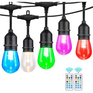Outdoor String Lights, 96FT Color Changing Outdoor String Lights, Patio Lights Waterproof Porch Light with Remote, for Patio Decor (S14 96FT)