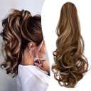 Claw Clip Ponytail Extension 18" Clip in Wavy Ponytail Hair Extensions Long Pony Tails for Women Extensions Ash Blonde Mix Light Brown Wave Hairpiece