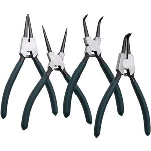Snap Ring Pliers Set, 4pcs 7" Internal/External Circlip Pliers Kit with Straight/Bent Jaw, Heavy Duty Precision Spring Loaded Pliers for Ring Remover Retaining and Remove Hoses, Gaskets
