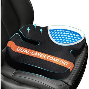 Car Seat Cushion - Premium Gel & Memory Foam Office Chair Cushions for Back,Sciatica,Coccyx,Tailbone Pain Relief, Driver Pillow for Auto, Gaming,Desk, Wheelchair,Truck (Black)