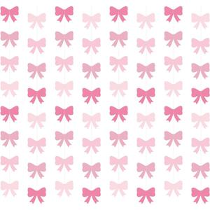 8 Pcs Pink Bow Hanging Banner, Pink Bow Themed Birthday Party Decorations, Paper Garland Wall Decor for Girls Room, Baby Shower Bridal Shower Wedding Classroom Bachelorette Party Supplies