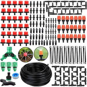 Ofcox Drip Irrigation System, 50FT 1/4 Blank Distribution Tubing with 168PCS Fittings, Automatic Watering Kit for Garden Greenhouse Flower Bed Patio Lawn