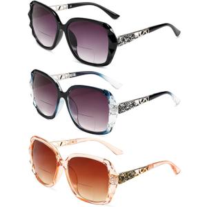 Oversized Bifocal Sunglasses For Women Classic Reading Sunglasses 3 Pack UV400 Sun Readers Glasses Metal Spring