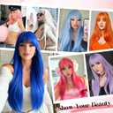 Light Blue Long Straight Layered Wig with Bangs for Women 26 inch Put on Go Realistic Synthetic Heat Resistant Natural Wig for Girls Party Cosplay and Daily Use