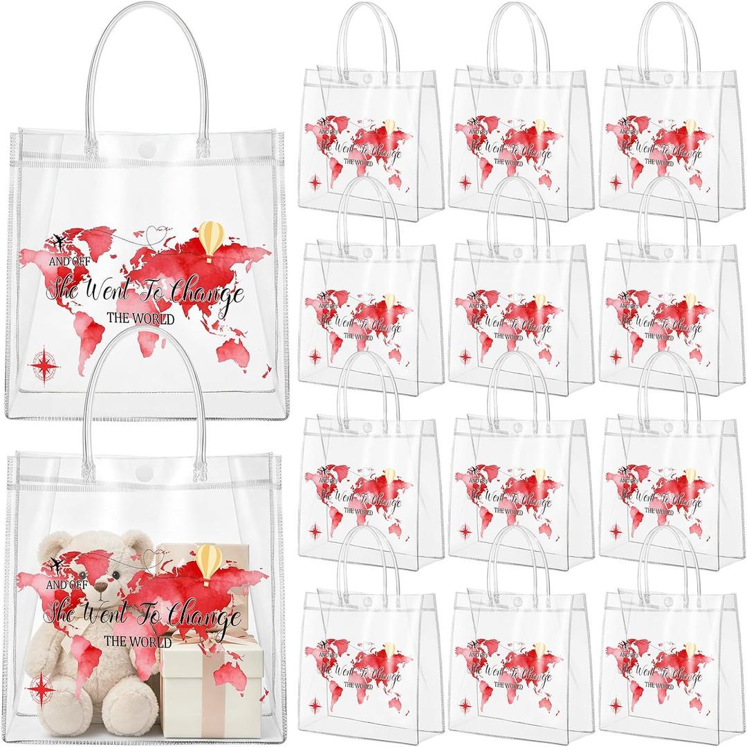 Shinylin 24 Pcs Red Graduation Plastic Gift Bags with Handles PVC Reusable Treat Bags Goody Candy Snack Treat Gift Tote Bag for Graduation Party Favor