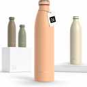 LARS NYSM Stainless Steel Insulated Water Bottle 12oz 17oz 25oz 34oz 51oz | Insulated Thermo Flask for Hot and Cold Beverages | Leakproof Drinking Bottle (Creamy Peach, 33.9oz) (33.8 Ounces)