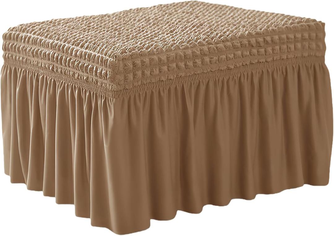Ottoman Cover for Living Room Ottoman Slipcover Stretch Elastic Stool Furniture Protector with Skirt (Brown-A,33-46)