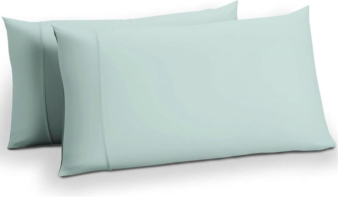 Carressa Linen 100% Egyptian Cotton Standard/Queen Size Pillow Cases Set of 2-800 Series Tulips Collection Queen Pillow Cover for Sleeping (Sea Foam), Breathable Cooling Pillowcases