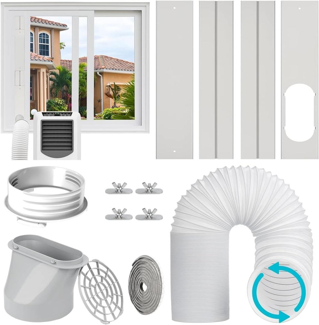 Portable Air Conditioner Window Vent Kit with 5.9 Exhaust Hose & Round AC Unit Coupler, Universal AC Vent Kit with Adapter, Adjustable Window Seal Kit for Sliding Window