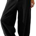 Majdan Women's Baggy Pants Wide Leg Cotton Elastic Waist Lounge Pants with Pockets size L