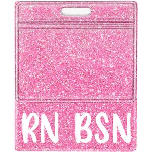 Plifal Oversized RN BSN Badge Buddy Card Holder - XL Bachelor of Science in Nursing Nurse Accessories Glitter Pink Horizontal ID Identification Tags for Hospital Student Medical Work