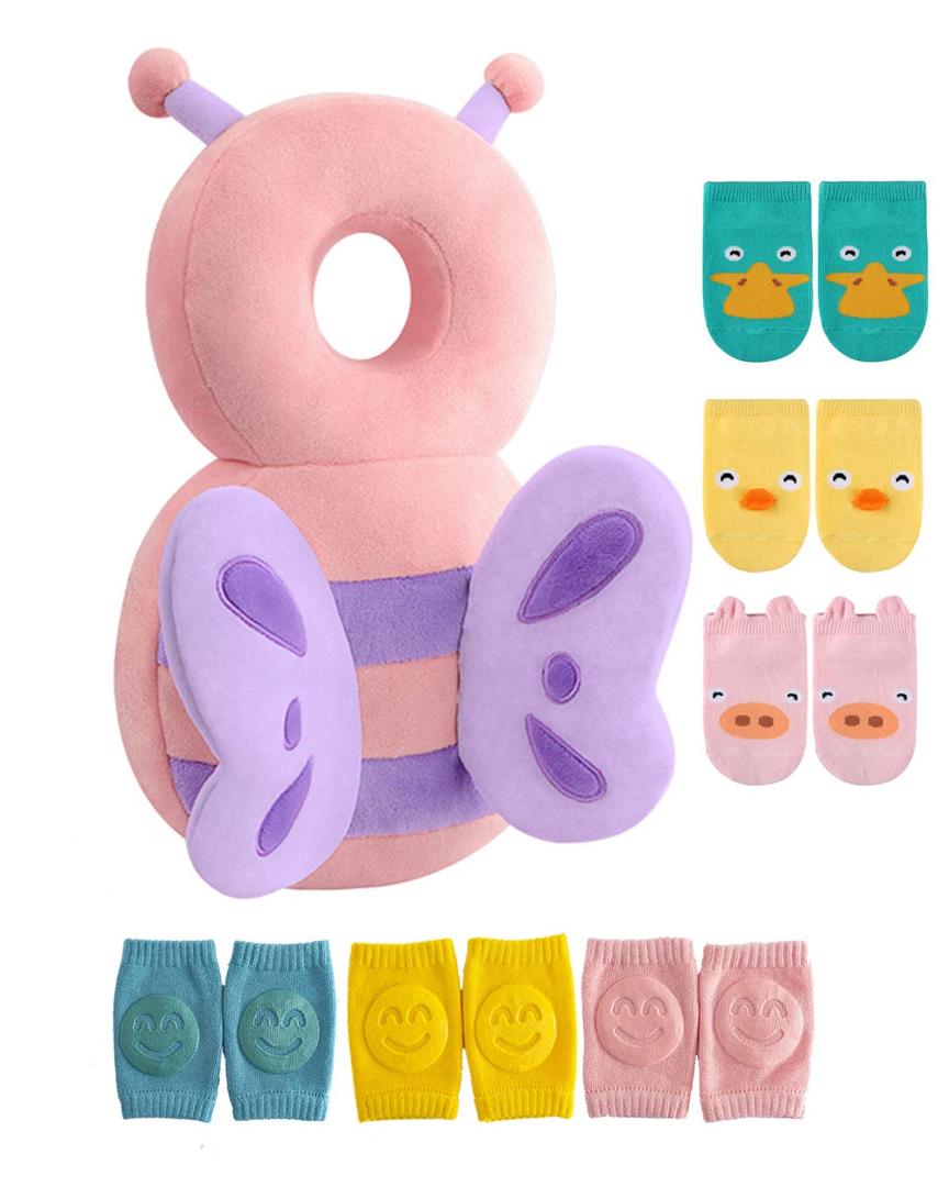 JunNeng Toddler Baby Head Protector Pad for Toddler Walker with Knee Pads&Anti-Slip Socks,Butterfly
