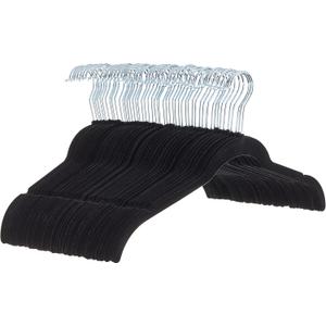 Amazon Basics Space-Saving Slim Velvet Non-Slip Clothes Hangers for Closet Organization, Sturdy with Shoulder Notches, Black, 50-Pack