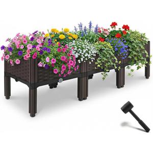 XHIKOWAT 3Pcs Plastic Raised Garden Bed, 46.8"×15.6"×14.4" Elevated Wicker Planter Box with Self-Watering System, Plants Garden Boxes with Legs for Growing Fresh Vegetables, Fruit, Flowers and Herbs