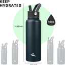 Konokyo 40oz Insulated Water Bottle Stainless Steel Sport Bottles with 3 Lids,Navy Blue