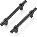 Ravinte 5 Pack 6-3/8 Inch Cabinet Pulls Matte Black Kitchen Cabinet Hardware Cupboard Handles with Square Base 6-3/8" Length,4" Hole Center