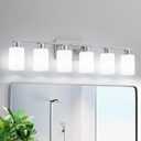 6-Light Bathroom Vanity Light Brushed Nickel Bathroom Light Fixture Vanity Lights with Milky White Frosted Glass Shades Wall Sconces Over Mirror E26 Socket Bulbs Not Included