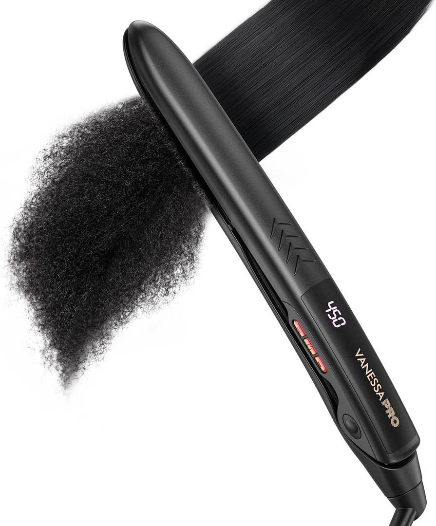VANESSA PRO Flat Iron Hair Straightener, 100% Pure Titanium Flat Iron for One Pass to Achieve a Sleek Look, Curls Beautifully & Straightens Well  1 inch