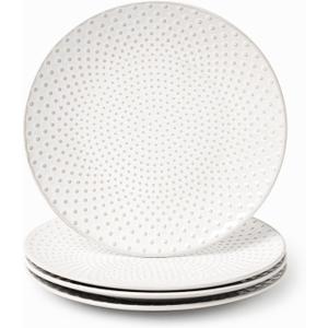 FOBENTA Stoneware Dinner Plates,Embossment Ceramic Dish Set for 4,4 Piece Ease of Cleaning Dish Ses,Dishware Safe Scratch Resistance Dishes