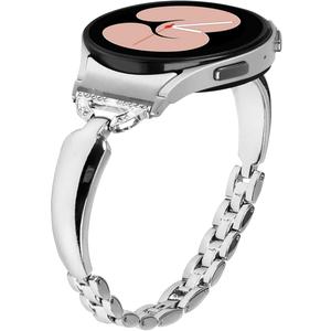 Miimall 20mm Bling Slim Bands for Samsung Galaxy Watch FE/7/6/5/5 Pro/4/3 Band 40mm 41mm 42mm 43mm 44mm 45mm, Women Sparkle Rhinestone Metal Thin Bracelet Strap for Galaxy Watch 6/4 Classic, Silver