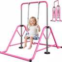 Expandable Gymnastics Bars 45''-61'' with Side Support Bars for Kids Ages 5-13 | 300lb weight capacity enhanced stability 5-level adjustable foldable quick 10min assembly non-slip base