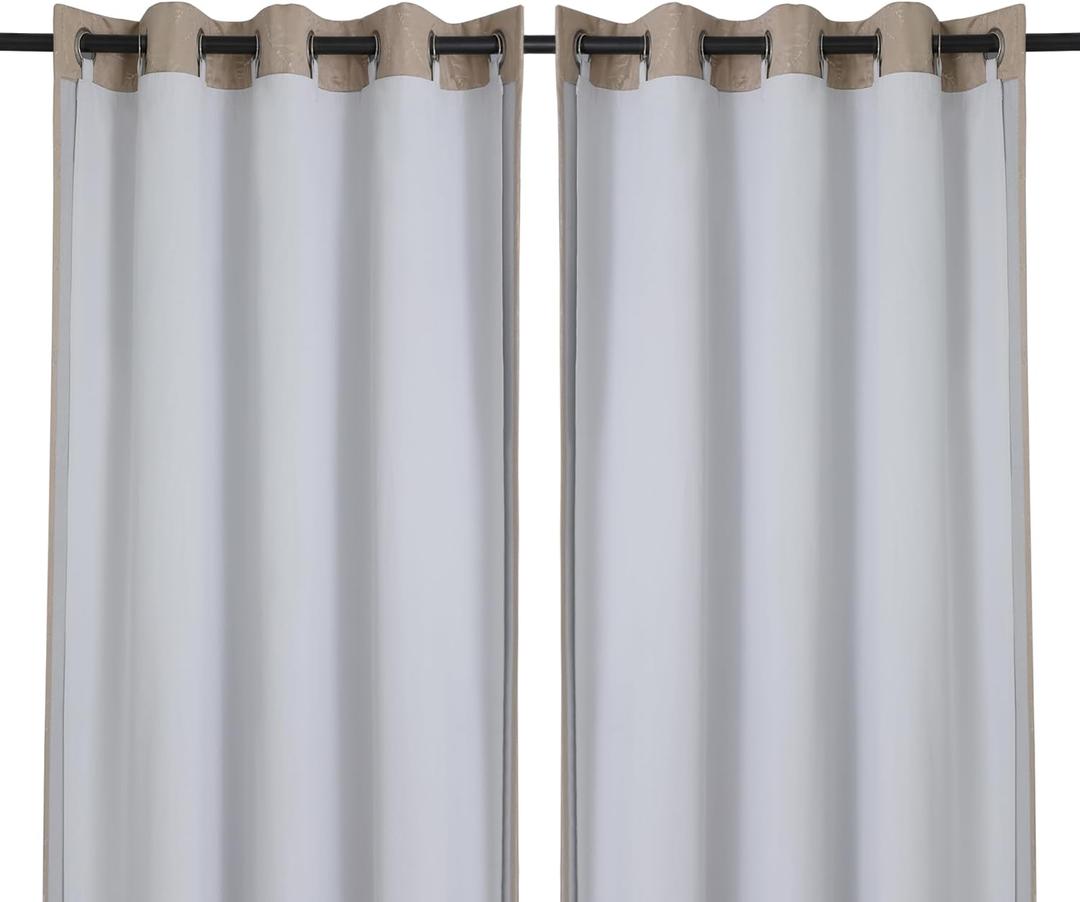 Chyhomenyc 2 Panels 100% Blackout Curtain Liners, 100% Darkening Blackout Liner for 95 96 Inch Curtains, Each 50" Wx92 L, 2 Liners Per Set with 17 Pieces Rings (Greyish White)
