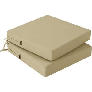 idee-home Outdoor Chair Cushions Set of 2, Waterproof Outdoor Seat Cushions for Patio Furniture, Outside Replacement Chair Pad with Ties for Lawn Deck Porch, 19 x 19 (Light Khaki)