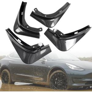 Mud Flaps for Tesla Model 3 2016-2023 Splash Guards Carbon Fiber Front Rear Fender Protection Mudflaps No Need to Drill Holes (Set of 4, Upgrade Version)