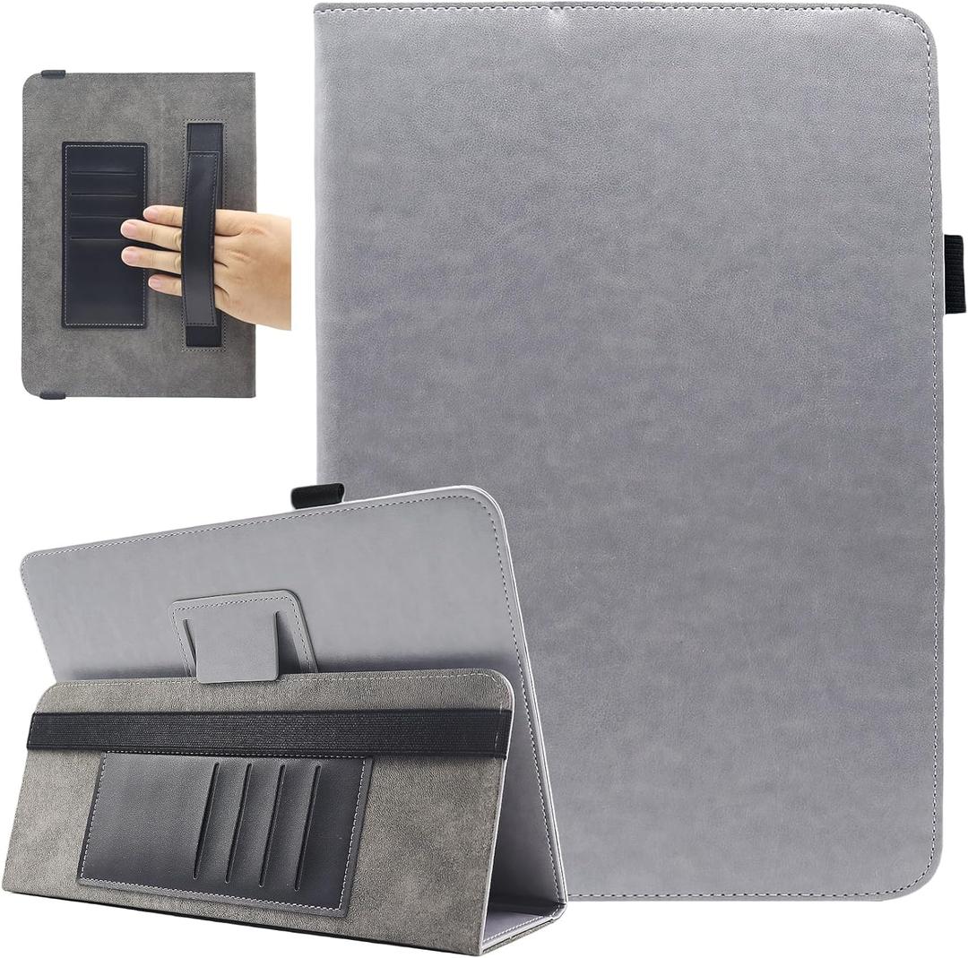 Universal 10 Inch Tablet Case, Universal 10.1 Inch Tablet Case, Viclowlpfe Protective Folio Stand Android Case for 9.6-11 Inch Tablet with Hand Strap and Cards Slots, Cool Grey