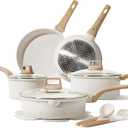 CAROTE 14 Pcs Pots and Pans Set Nonstick,Cookware Set Kitchen Cooking Set with Utensil and Pan Protectors (14 Piece, Cream White)