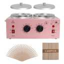 Wax Warmer Double Pot, Professional Electric Heater for Facial, Body, Spa, and Salon, 1.2L Dual Adjustable Temperature with 100 Wooden Craft Sticks, Hair Removal (Pink)
