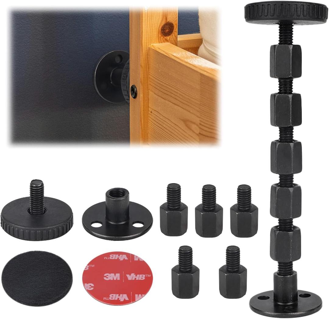 BOXOB 4pcs Adjustable Threaded Bed Frame Anti-Shake Tool, Upgraded Headboard Stoppers Bumper with Pads Easy Installation Wall Frame Stabilizers for Beds Cabinets Sofas (Black)