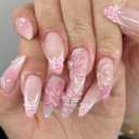 9 x 24 Pcs Handmade Press on Nails Short Almond Nail Tips,YEFIUO French Acrylic Fake Nails Press ons 3D Flower Butterfly Nail Charms Design Glue on Nails Full Cover Reusable False Nails Art Kit for Ma'am, Mix