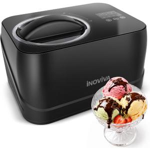 Inoviva Ice Cream Maker, No Pre-Freezing,1.7 Pint Automatic Ice Cream Machine, with Built-In Compressor, Digital Display & Timer, for Ice Cream & Gelato