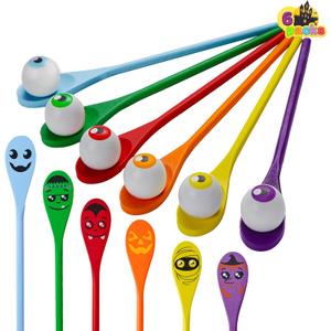 JOYIN Halloween Egg and Spoon Race Game Set; 6 Eyeballs and Spoons with Assorted Colors for Kids Adults Halloween Outdoor Fun Games, Party Favor Supplies, Classroom Activities