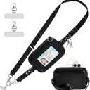 Clip and Go Strap for Phone with Wallet Crossbody Phone Lanyard Adjustable and Detachable RFID Wristlet Wallet with ID Window and Zipper, Black (L)